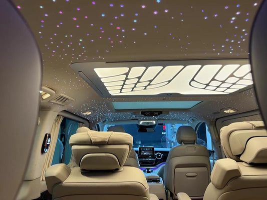 The commercial vehicle is modified with a starlight roof, which is very luxurious and comfortable