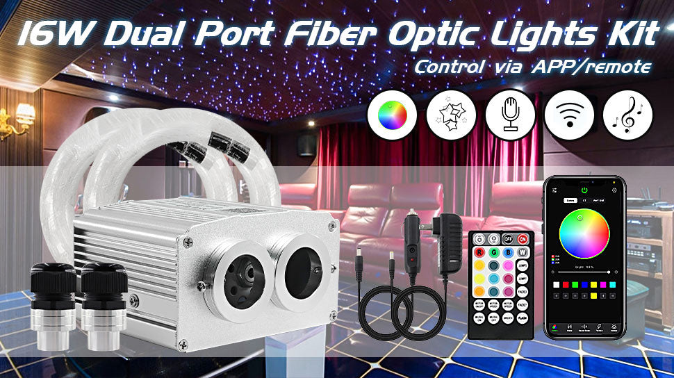 16W Dual Port Fiber Optic Lights Kits,Control via APP/Remote