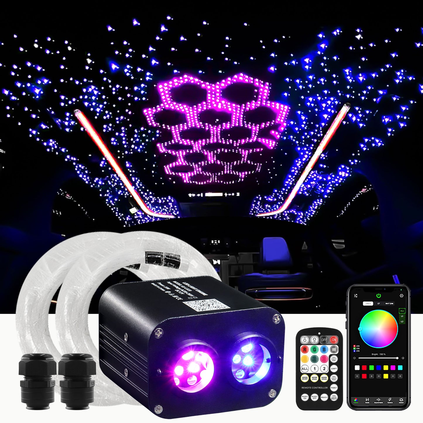 BEESIDY 20W Twinkle Dual Color Fiber Optic Lighting Kit, Starlight Headliner Kit for Car/Home Use,Star Roof Lights with Bluetooth App/Remote Control
