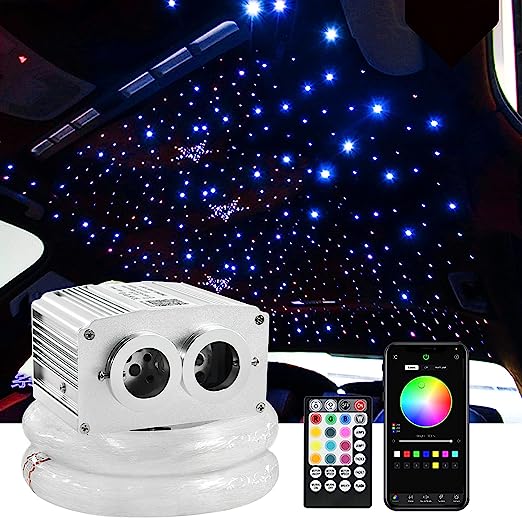2x8W Dual Port Twinkle Starlight Headliner Kit,Rolls Royce Ceiling Stars with Fiber Optic for Car Home Use, Star Lights for Car Controlled Via APP/Remote