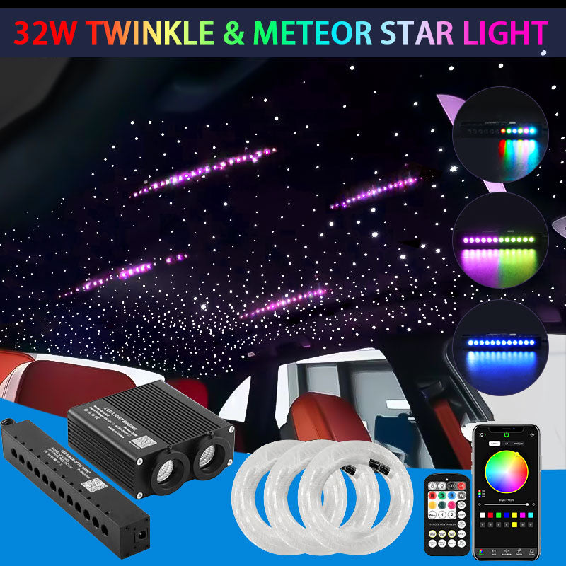 32W Dual Color Starlight Headliner Kits,Colorful Meteor Shooting Star,Sound Activated Remote APP Control Home Car Headliner