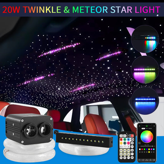 20W Twinkle Effect Star Light for Car,Colorful Meteor Stars Led Fiber Optic Light Music Sensing Ambient Light Double Color Control