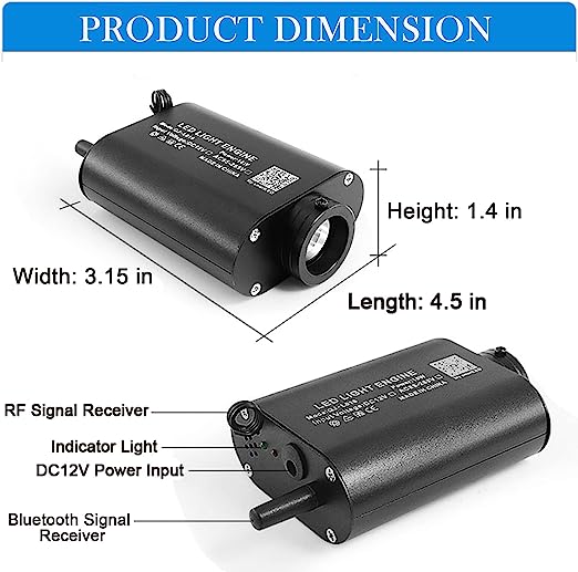 16W Sound Activated Fiber Optic Light Engine, Bluetooth App/RF Remote Control for Starlight Headliner, Car Plug & Power Adapter, PG Connector & 3 Drill Bits