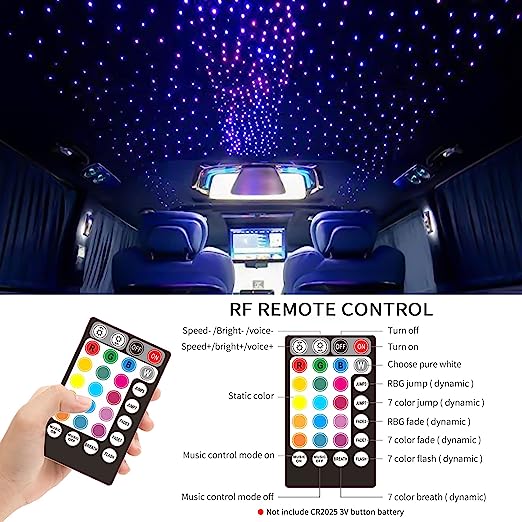 BEESIDY 6W Fiber Optic Light Engine for Starlight Headliner, Bluetooth App/RF Remote Control with Music Mode, Car Plug & Power Adapter, PG Connector & 3 Drill Bits