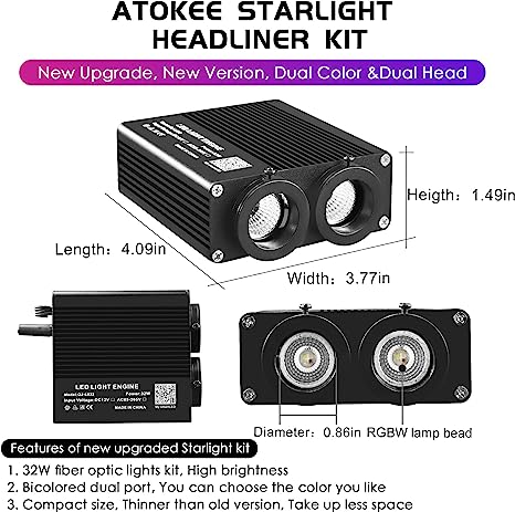 32W Starlight Headliner Kit, New Upgraded Dual Color Fiber Optic