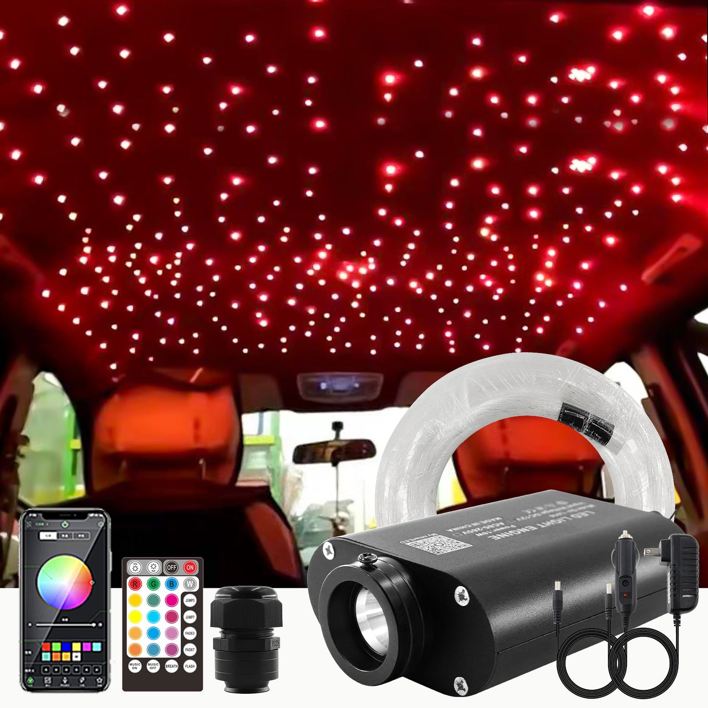 16W Rolls Royce Starlight Kit for Car Roof Decor,Car Roof Star Lights with 28-Key RF Remote/Bluetooth Control & Sound Activated