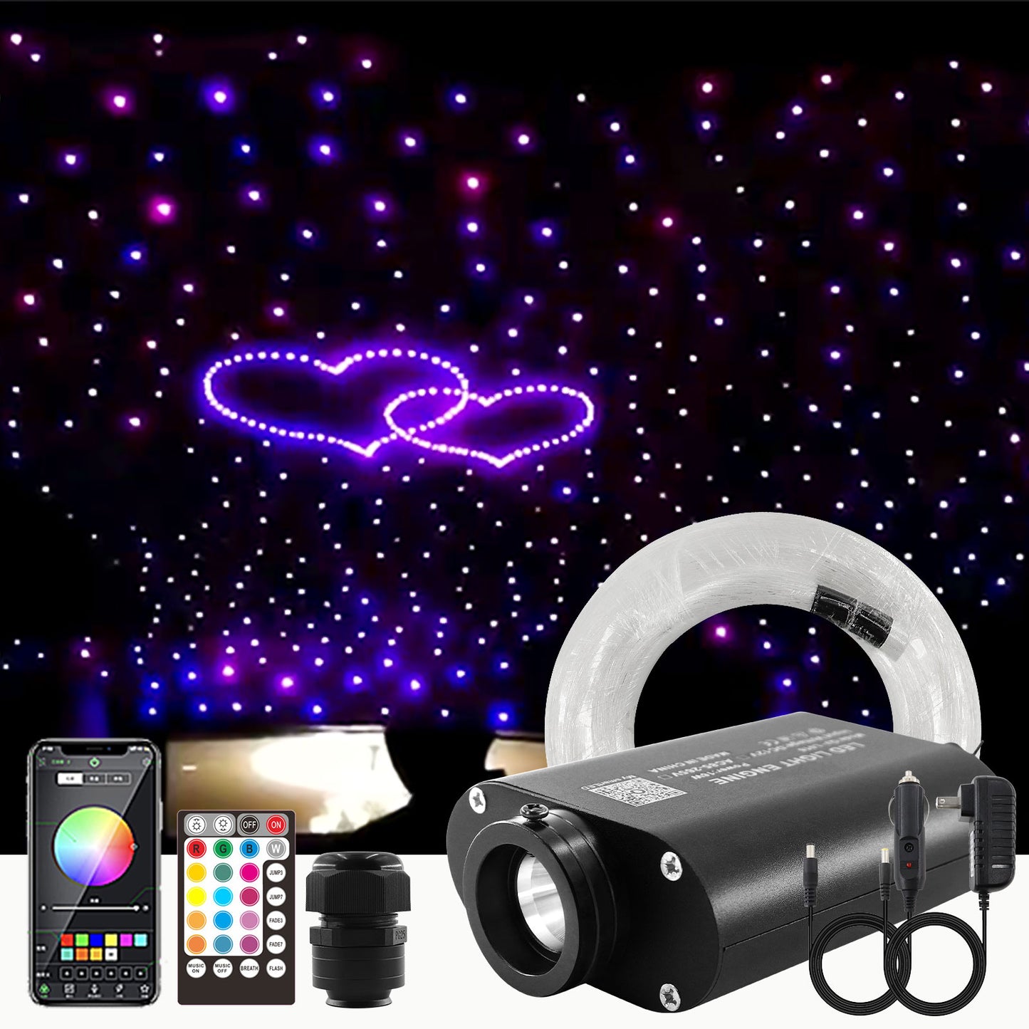 16W Rolls Royce Starlight Kit for Car Roof Decor,Car Roof Star Lights with 28-Key RF Remote/Bluetooth Control & Sound Activated