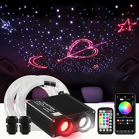 32W Starlight Headliner Kit, New Upgraded Dual Color Fiber Optic Starlight Kit, Sound Activated Car Star Headliner Kit,Star Ceiling Light Kit with APP/Remote Control