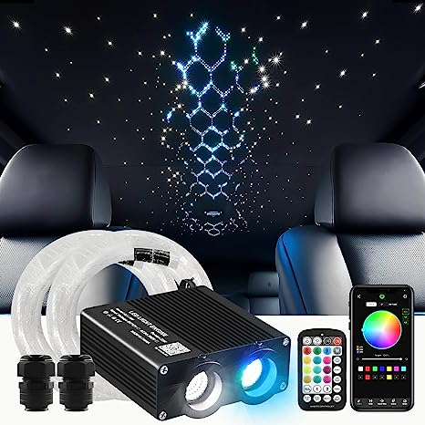 32W Starlight Headliner Kit, New Upgraded Dual Color Fiber Optic Starlight Kit, Sound Activated Car Star Headliner Kit,Star Ceiling Light Kit with APP/Remote Control
